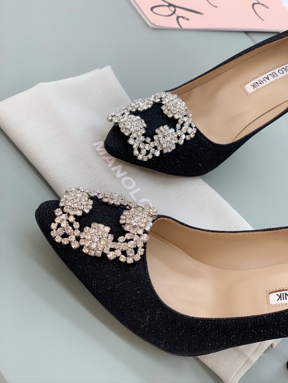 Manolo Blahnik Square Crystal Buckle Black High Heels - Picture 3 of 6